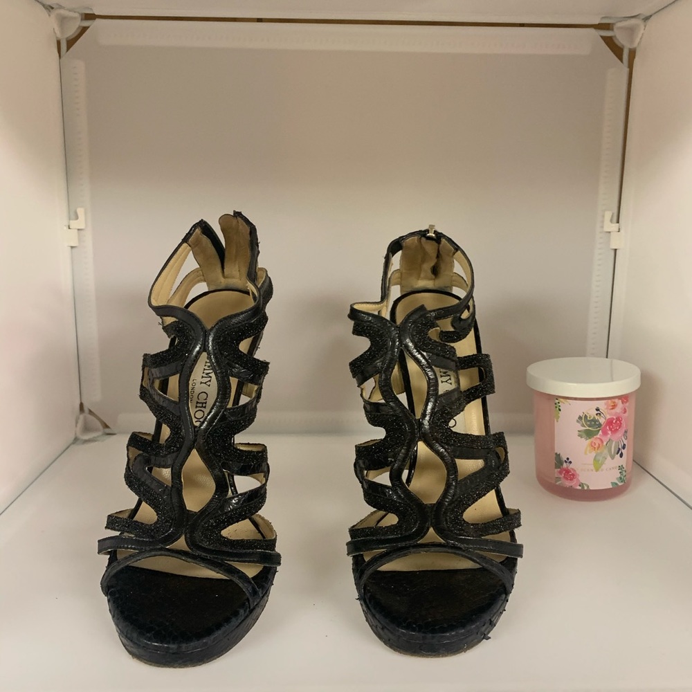 Jimmy Choo gladiator black leather Strappy heels